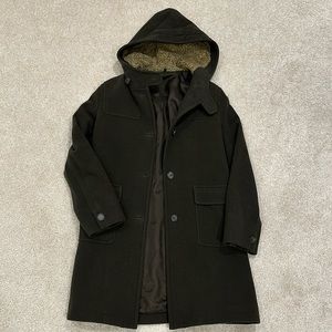 Olive green hooded wool coat
